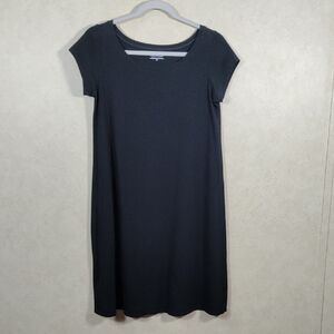 04115 Eileen Fisher black short sleeve t-shirt dress S